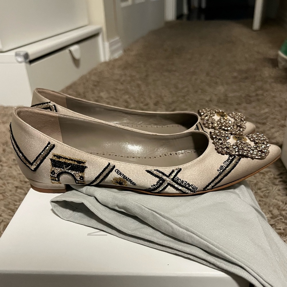 Manolo Blahnik Satin Hangisi Flat - SATC Anniversary Edition.